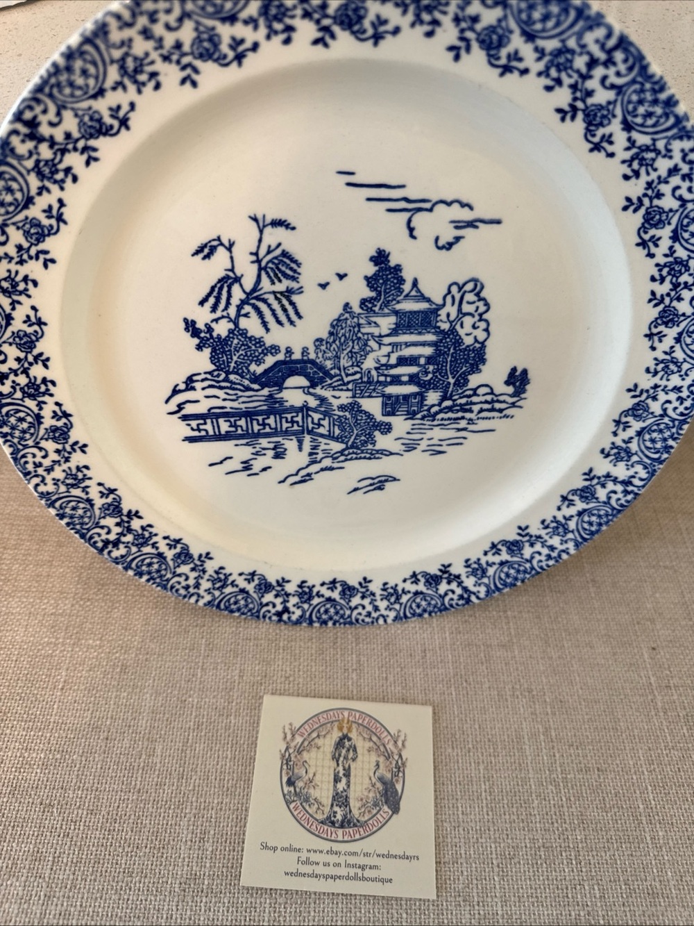 Blue and White Scenic Ceramic Dinner Plate - Classic Transferware - Picture 4 of 6